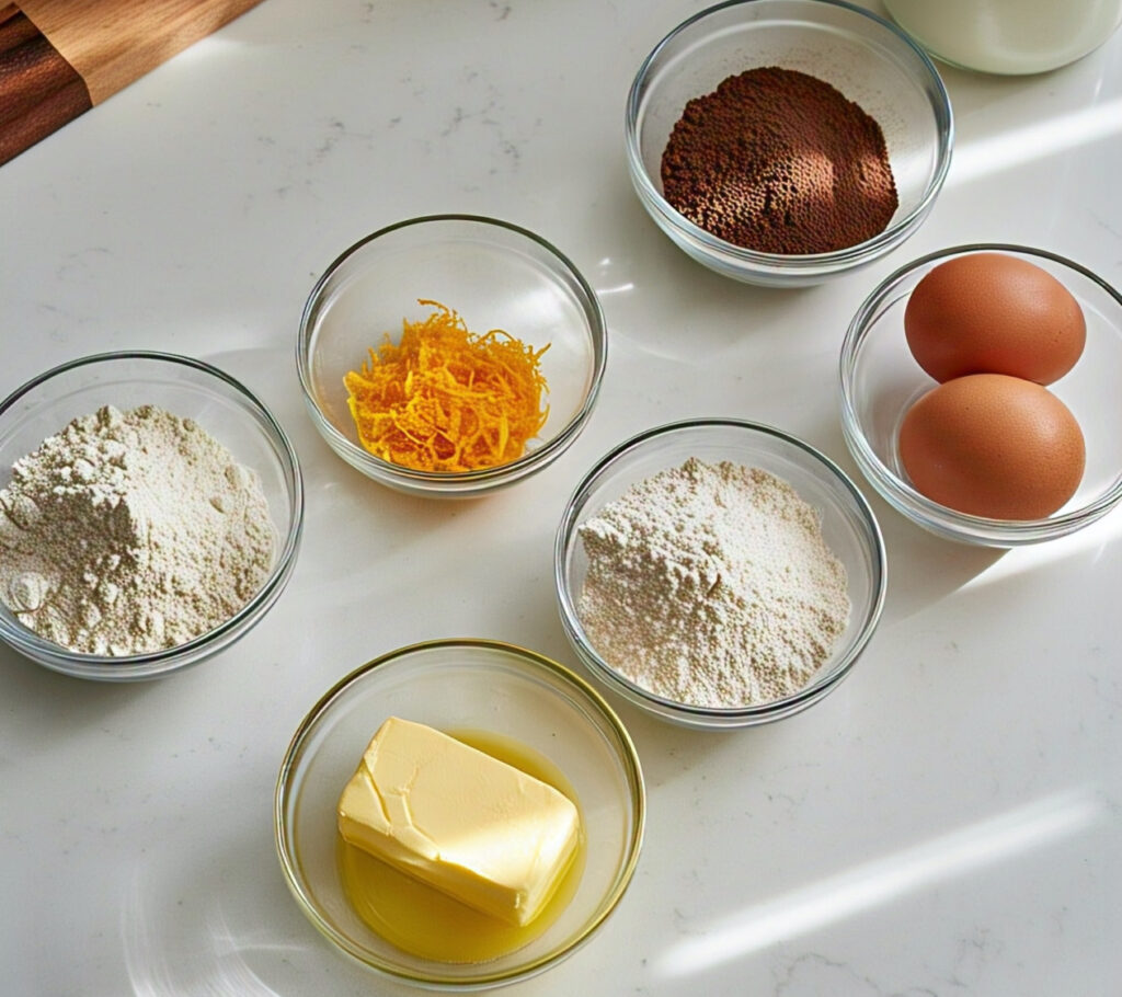 A Slice of Heaven: The Perfect Chocolate Orange Cake 2 Ingredients for Chocolate Orange Cake laid out on a kitchen counter