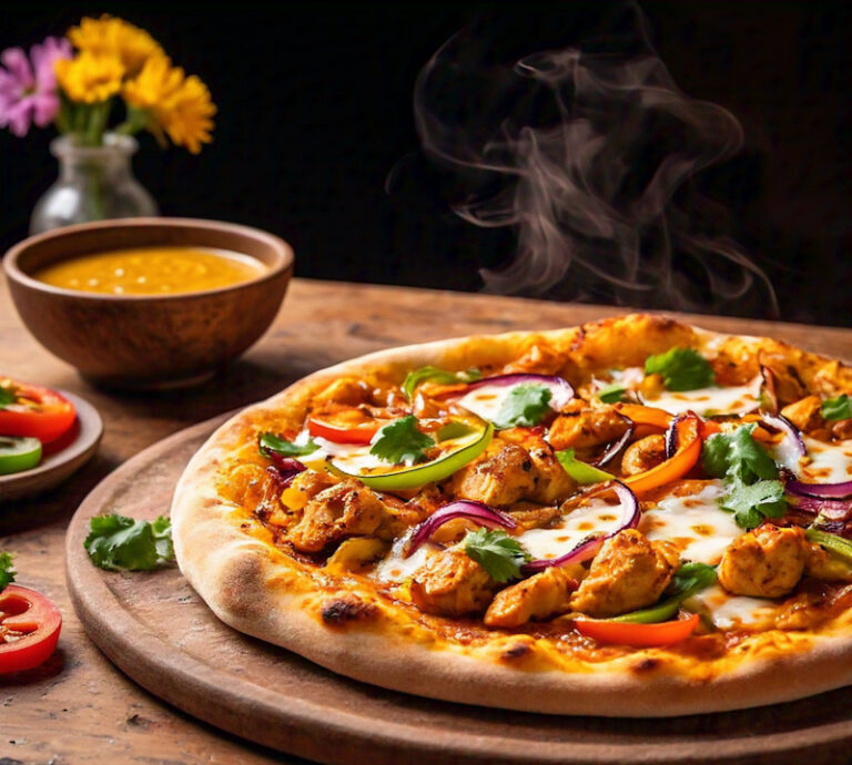 a realistic photo of a freshly baked 2 - 4 Flavor Curry Pizza: A Unique Dish You’ll Love