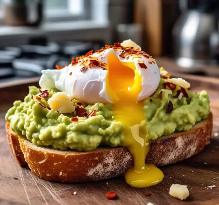 A perfectly plated avocado toast with a poached egg on top.