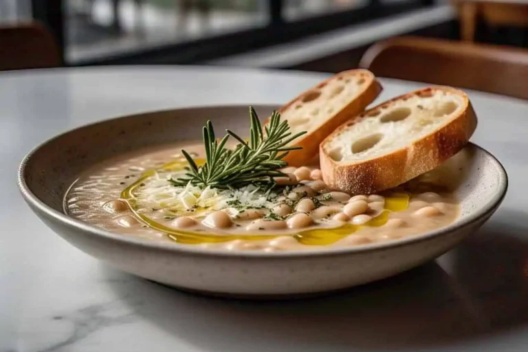 A warm bowl of Tuscan White Bean Soup with fresh herbs and crusty bread.