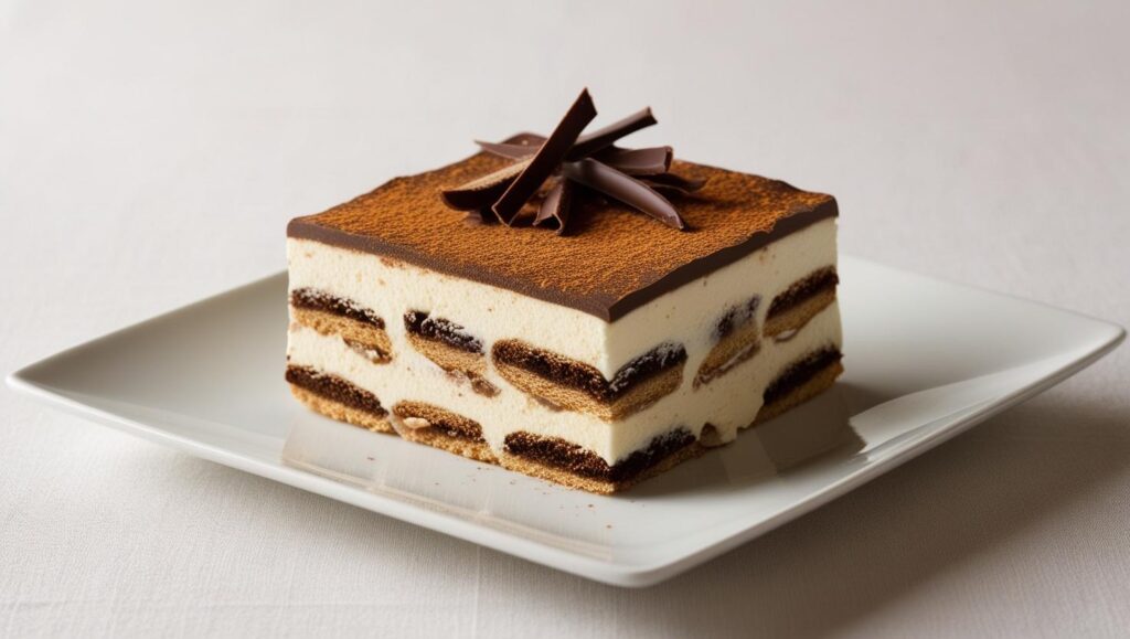 Classic Tiramisu: The Best Italian Recipe 4 Slice of tiramisu on a plate showing layers of mascarpone and espresso-soaked ladyfingers.