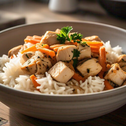 inviting bowl of Instant Pot chicken and rice