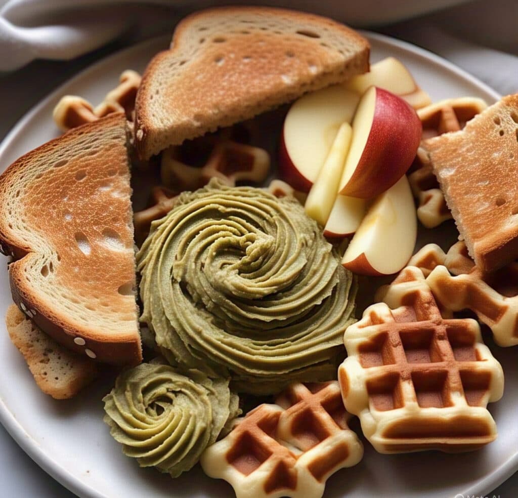 Pistachio butter served with toast and fruit