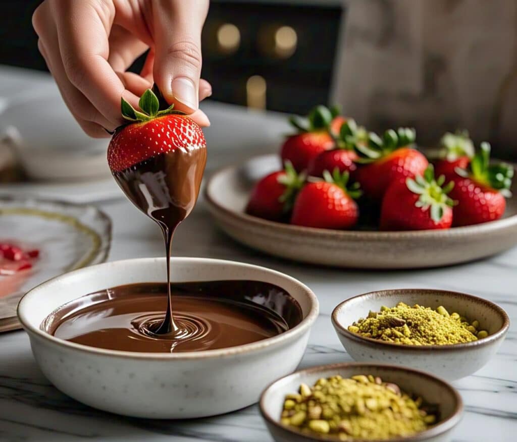 Making Dubai chocolate strawberries at home